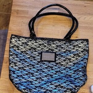 Elegant Black and Blue Lace Tote Bag